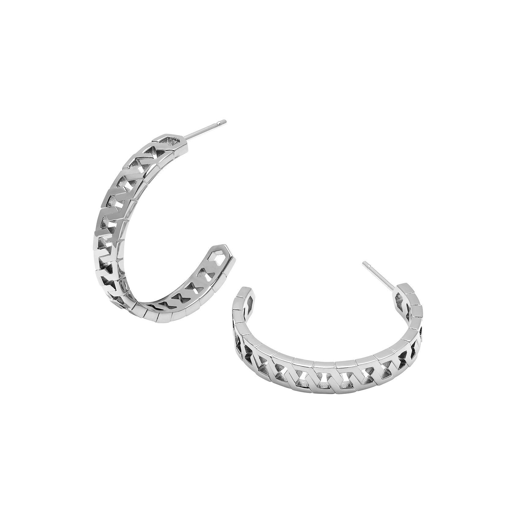 Honeycomb Silver Link Hoop Earrings