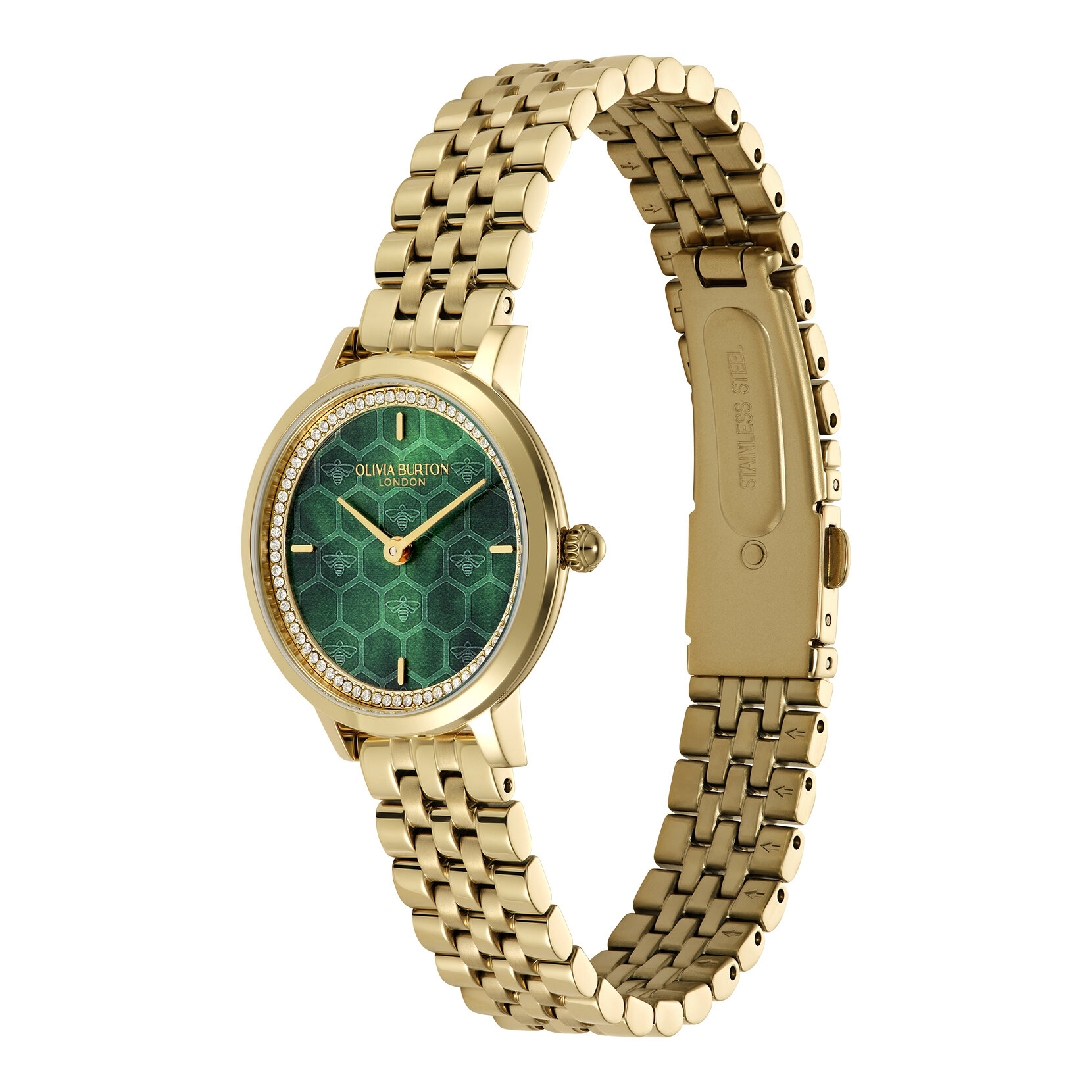 28mm Honeycomb Ultra Slim Forest Green & Gold Bracelet Watch