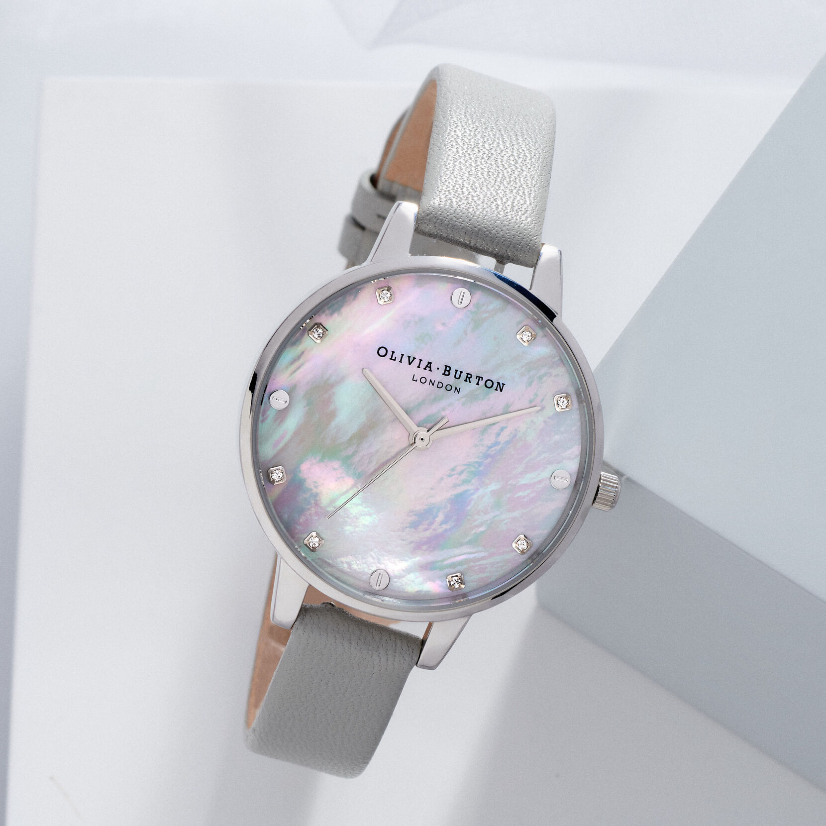 34mm Silver & Gray Leather Strap Watch