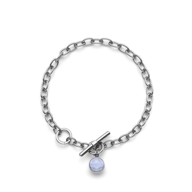 Purple Agate Cabochon Silver Tone Gemstone Toggle Bracelet