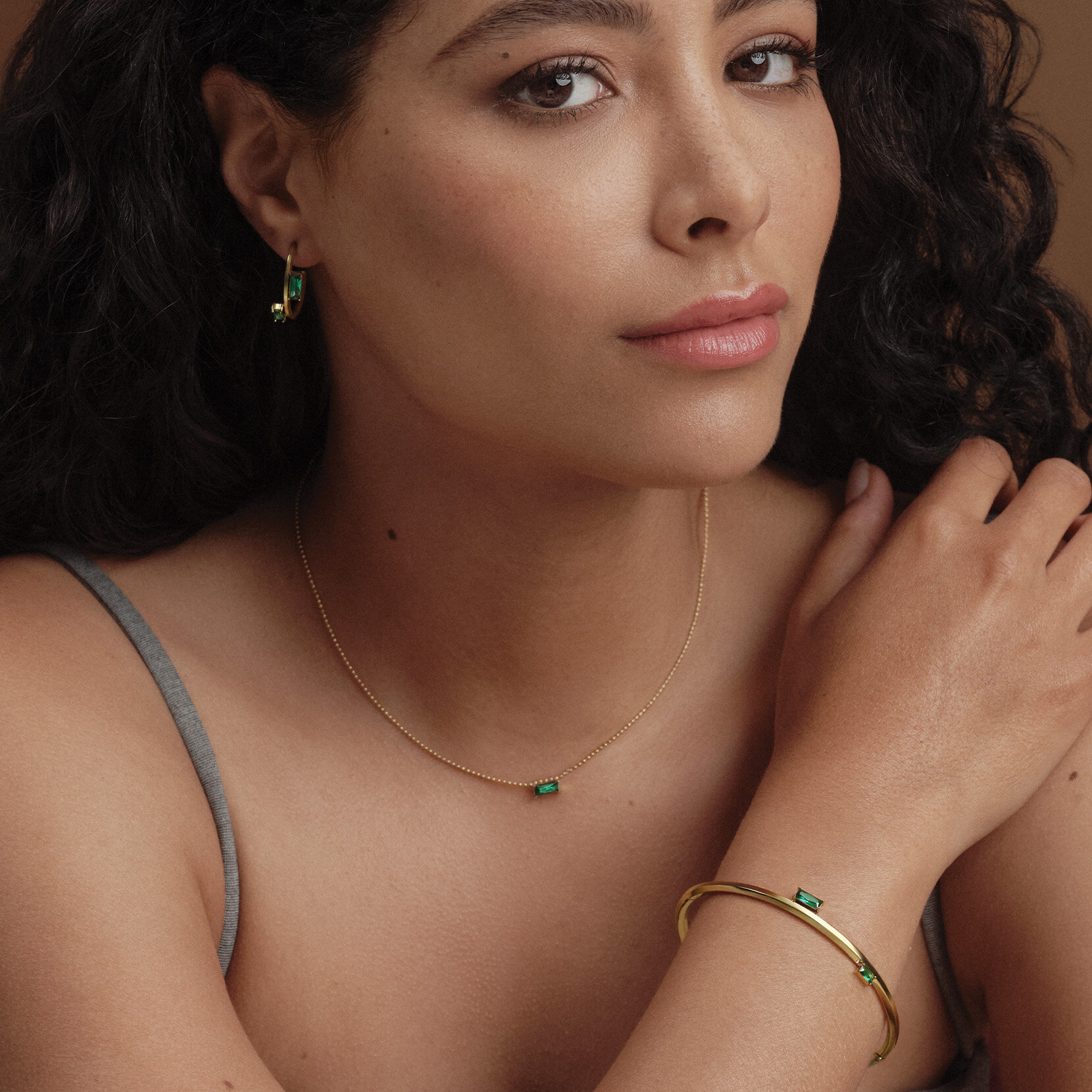 Green Baguette Crystal Gold Plated Bangle