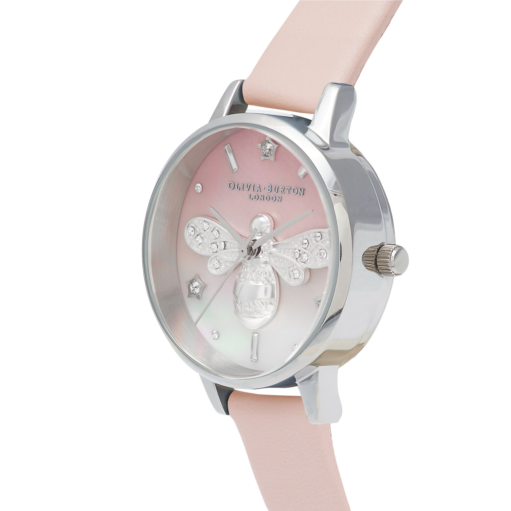 30mm Silver & Blush Leather Strap Watch