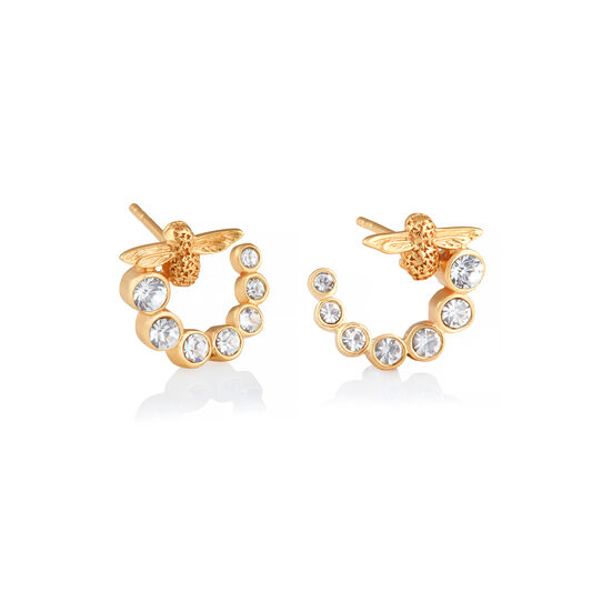 Bejewelled Bee Swirl Hoop Earrings Gold 