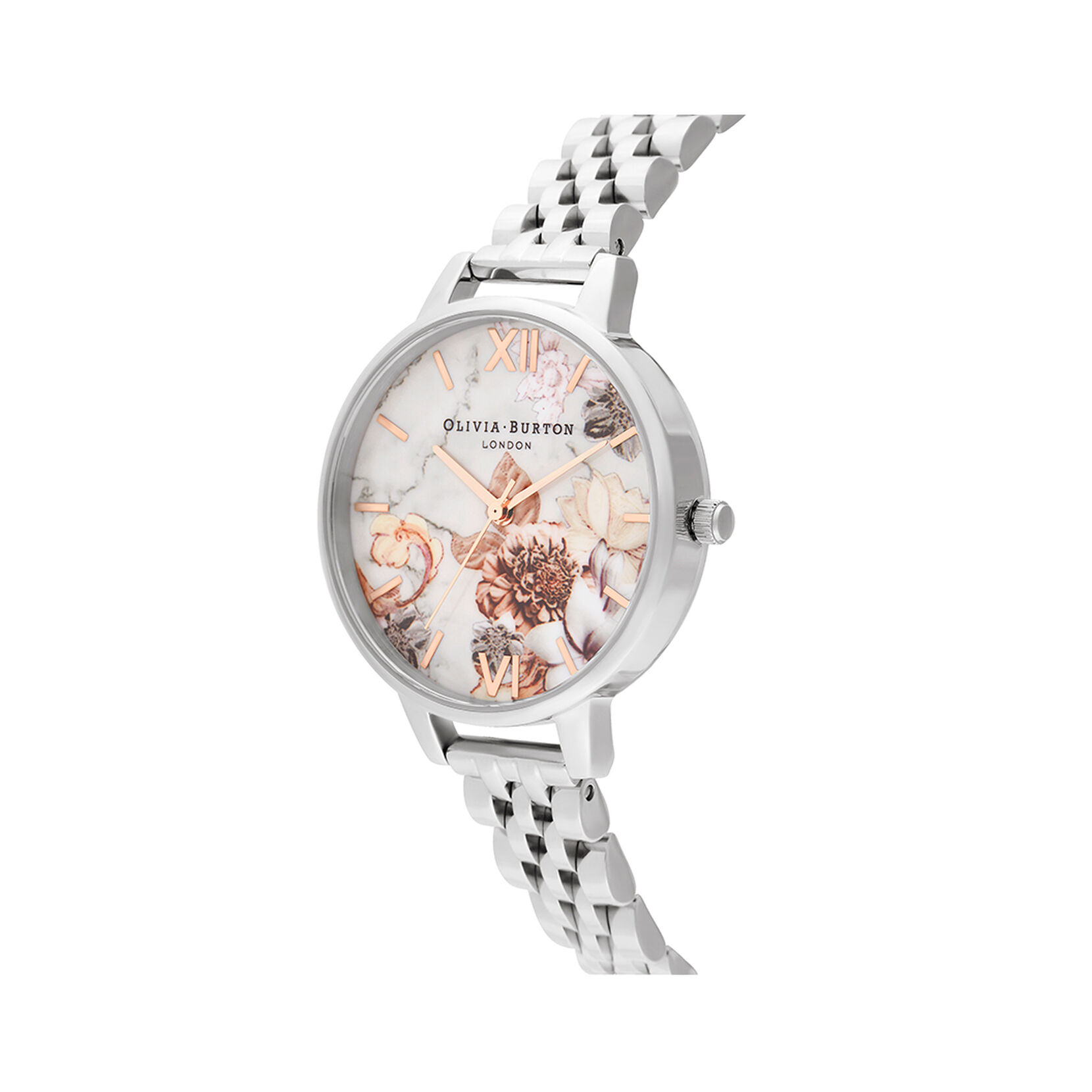 Marble Floral Silver Watch