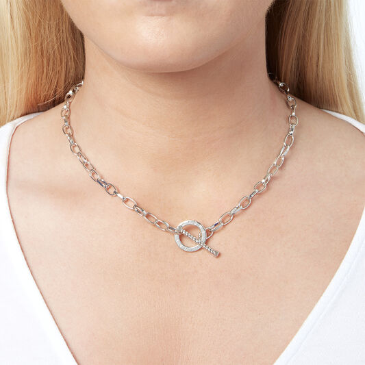 Bejewelled T-Bar Necklace Silver