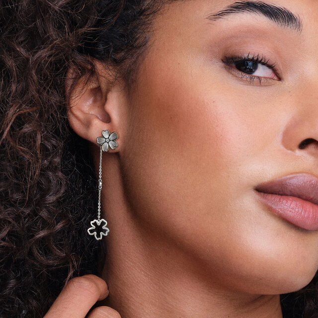 Forget Me Not Floral Silver Tone Drop Earrings