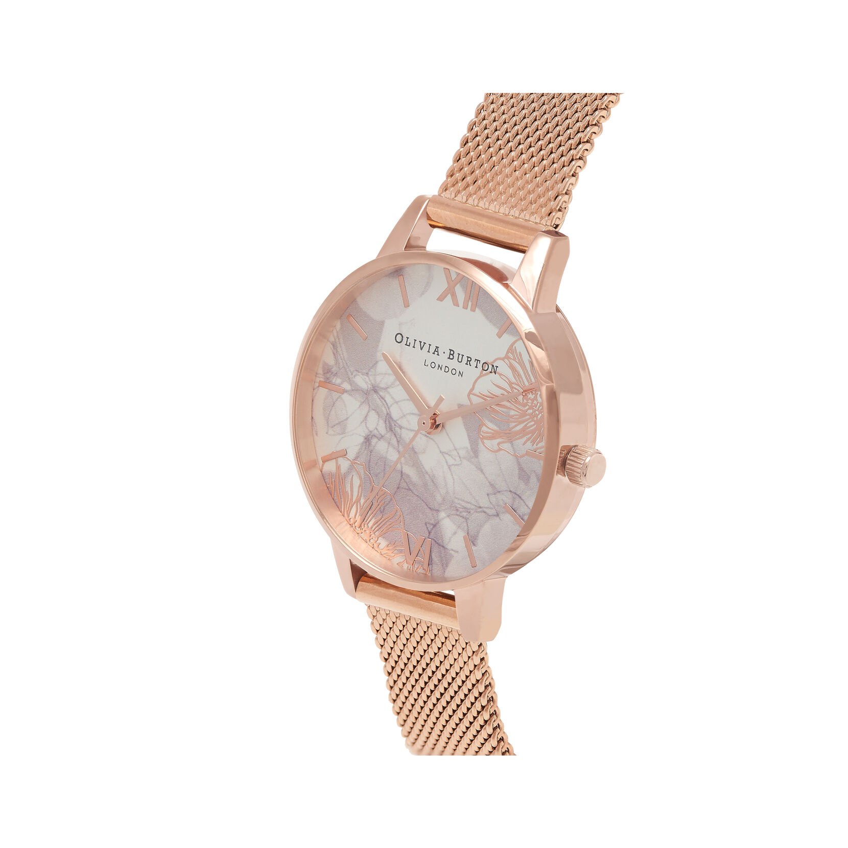 Abstract Florals 30mm White & Rose Gold Mesh Watch