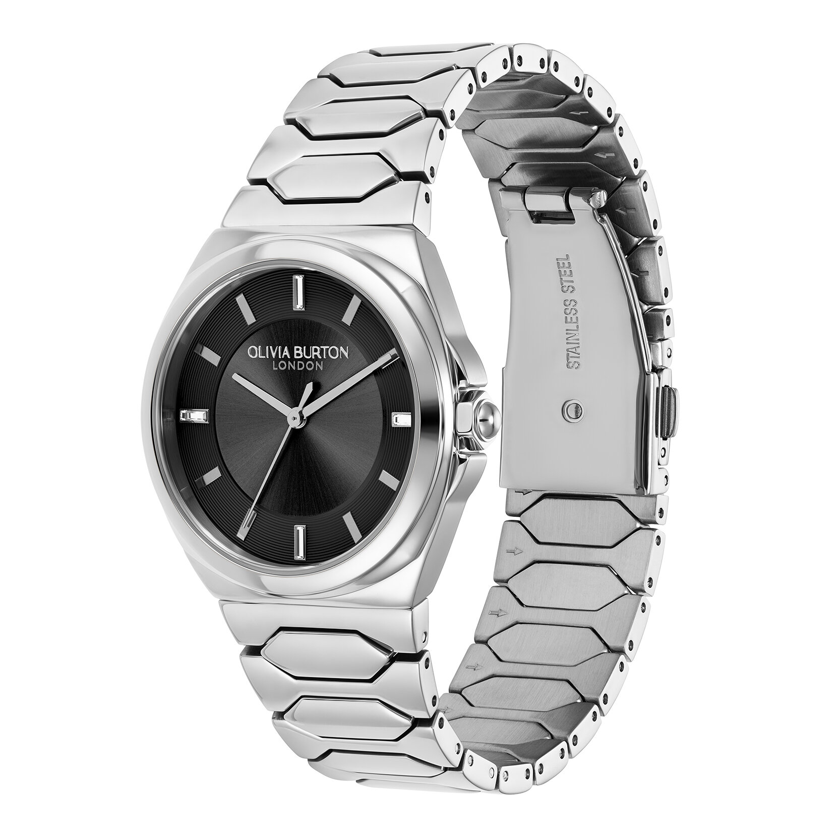 34mm Lustre Onyx & Silver Bracelet Watch
