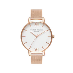 Big Dial Rose Gold Mesh Watch 