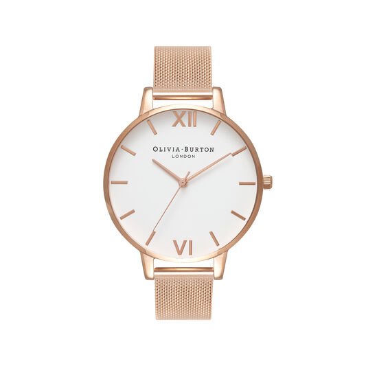 Big Dial Rose Gold Mesh Watch
