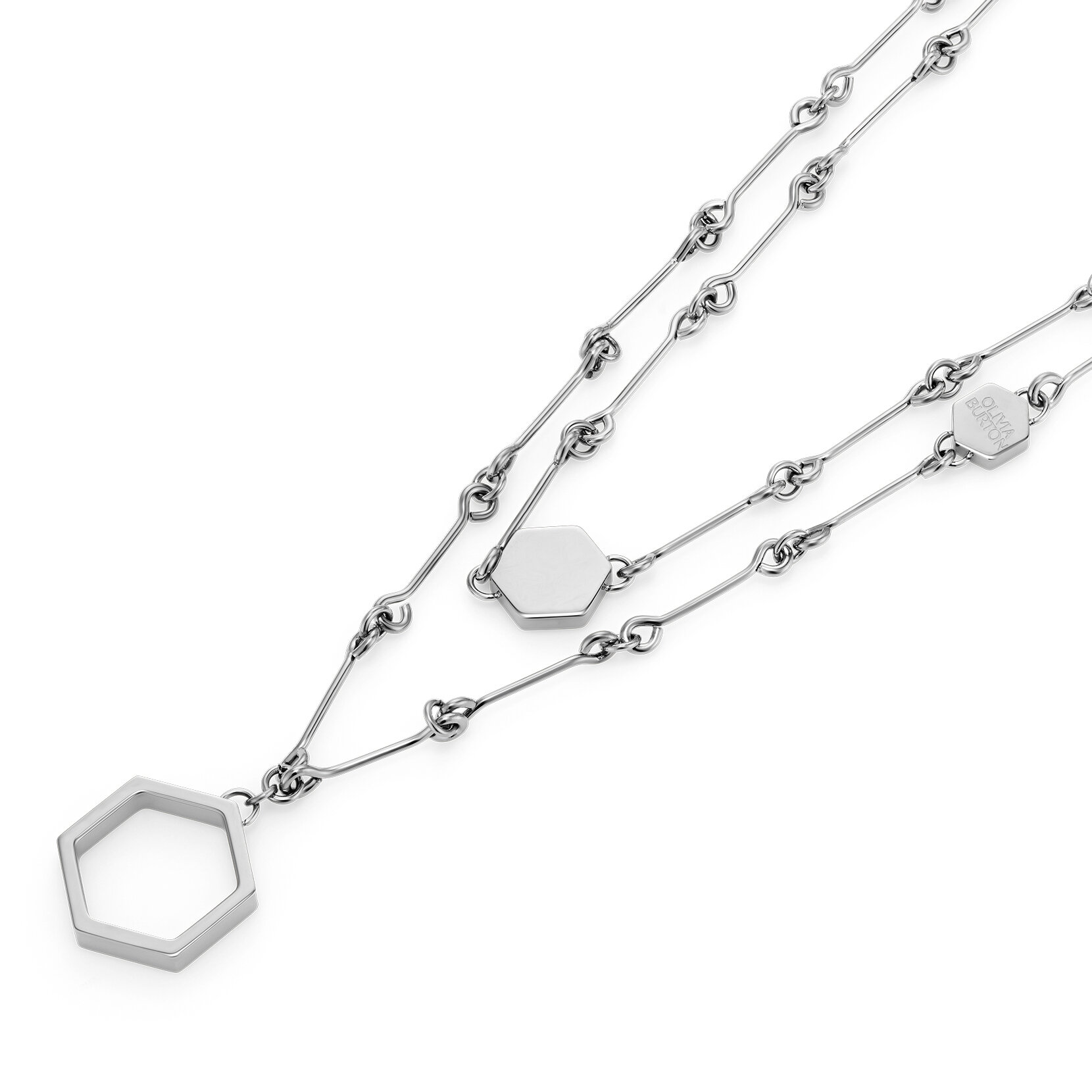 Honeycomb Silver Tone Double Chain Necklace