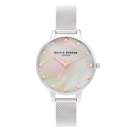 Demi Mother Of Pearl Dial Silver & Rose Gold Mesh Watch