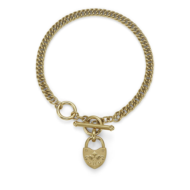 Lock Heart Gold Plated Toggle Bracelet