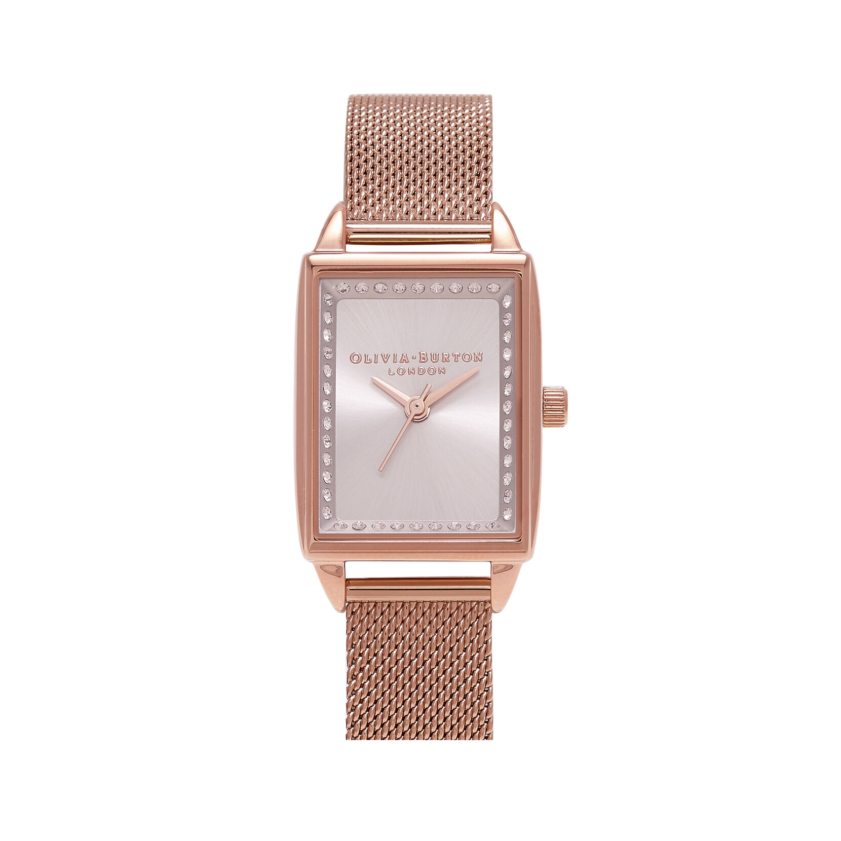 Classic Sparkle Rectangle Rose Gold Mesh Watch