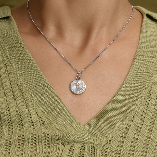 Celestial Star and Moon Silver Tone Pendant Necklace