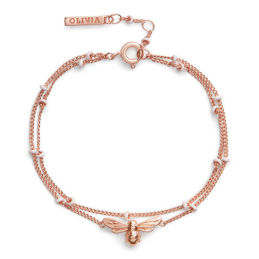 Lucky Bee Chain Bracelet with Pearl Rose Gold