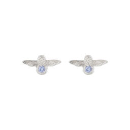  3D Bee Stud Earrings Silver with Tanzanite Gemstone 