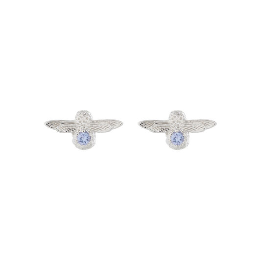 3D Bee Stud Earrings Silver with Tanzanite Gemstone