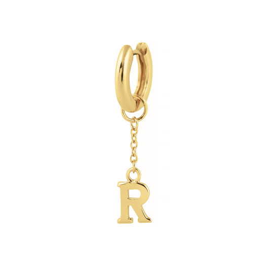 R Alphabet Huggie Charm Gold