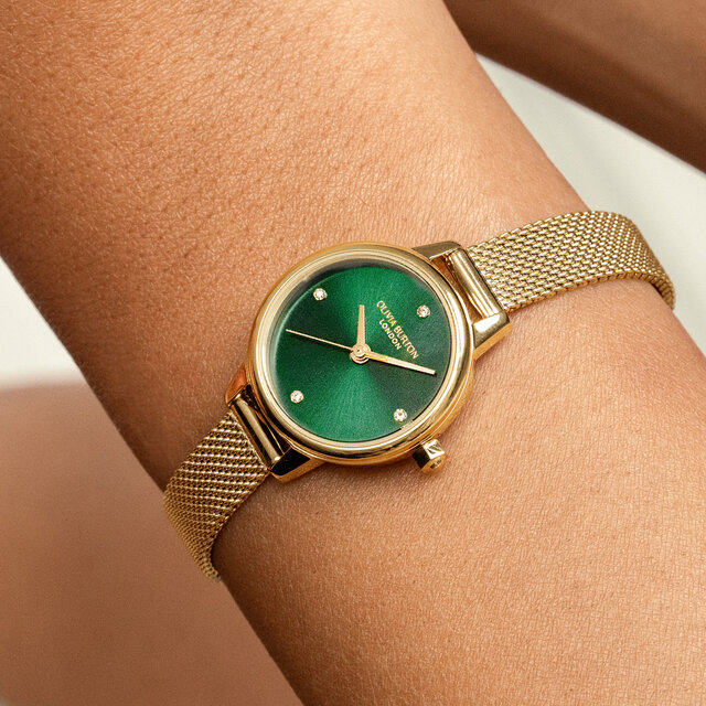 23mm Mini Forest Green & Gold Mesh Watch