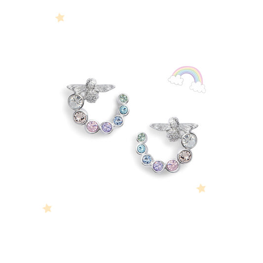 Rainbow Bee Swirl Hoop Earrings Silver
