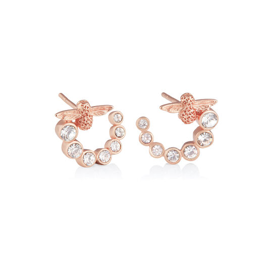 Bejewelled Bee Swirl Hoop Earrings Rose Gold