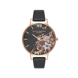  Marble Floral Black & Rose Gold Watch 