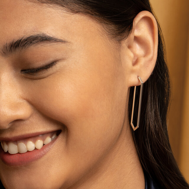 Ever Stacked Honeycomb Silver Tone Large Hoop Earrings