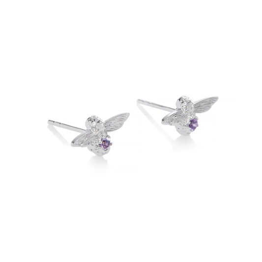 Bejewelled Bee Bracelet and Earrings Gift Set Sterling Silver & Amethyst