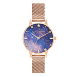 Celestial Galaxy Midi Dial Rose Gold Mesh Watch