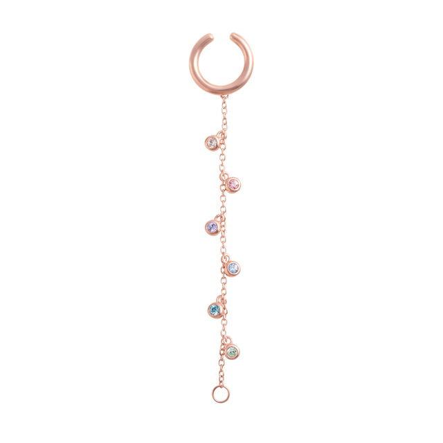 Rainbow Charm Rose Gold Chain Ear Cuff