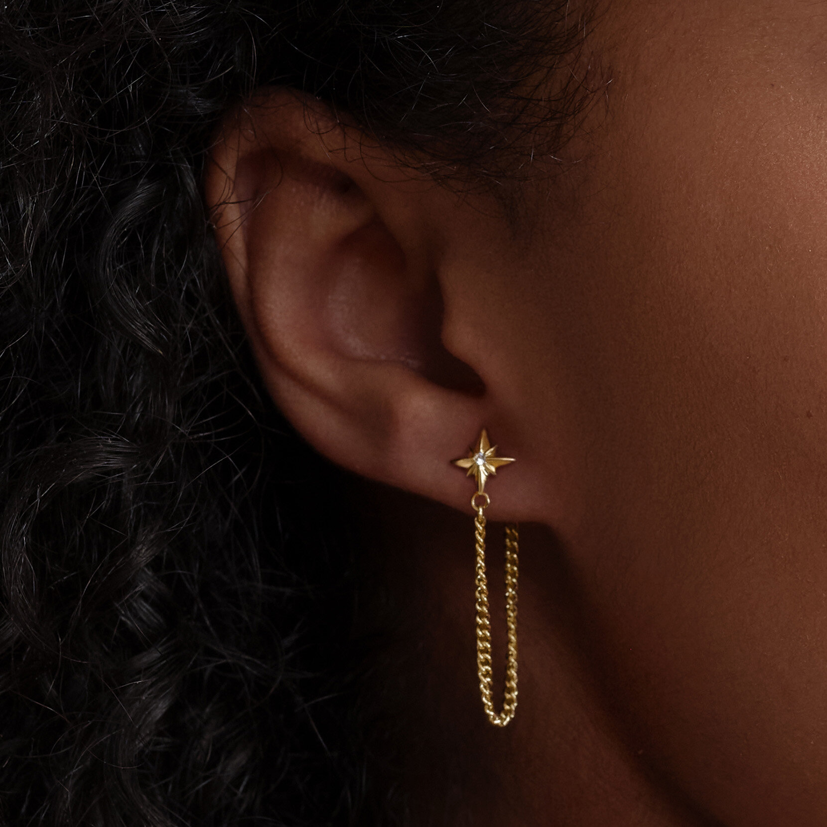 North Star Gold Plated Chain Earrings