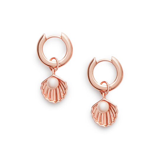 Under The Sea Shell Huggie Hoops White Pearl & Rose Gold