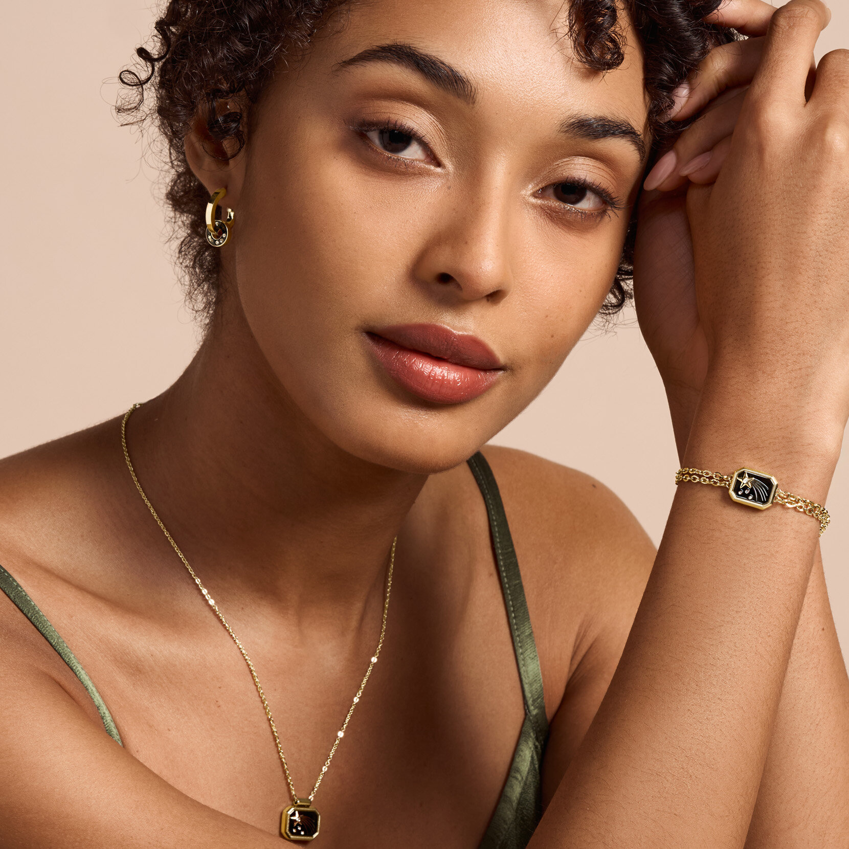 Shooting Star Onyx & Gold Plated Hoop Earrings