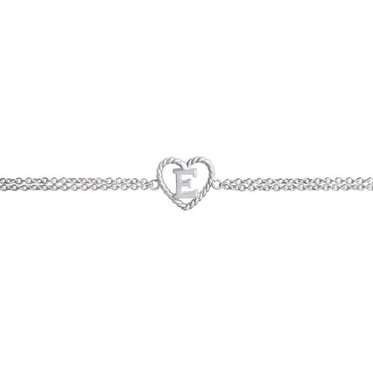 'E' Heart Initial Chain Bracelet Silver