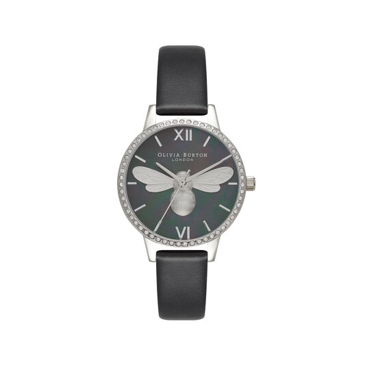 Lucky Bee Midi Sparkle Dial, Black & Silver Watch