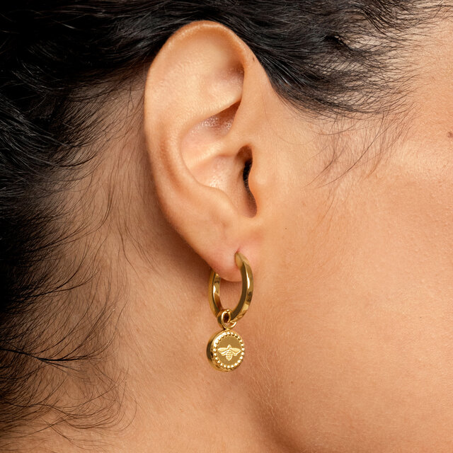 Bee Charm Gold Plated Hoop Earrings