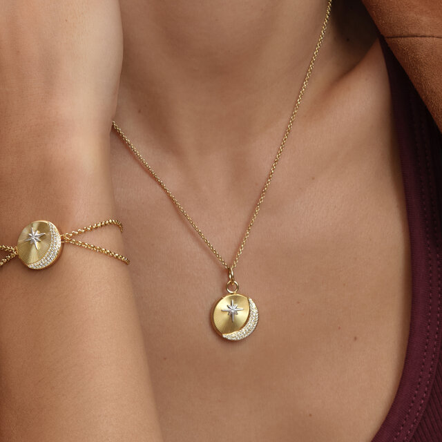 Celestial Star and Moon Gold Plated Pendant Necklace