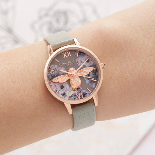 Watercolour Florals Grey & Rose Gold