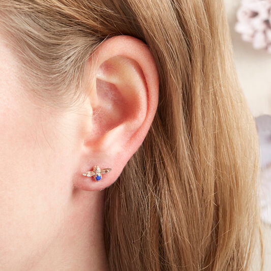 3D Bee Stud Earrings Rose Gold with Lapis Lazuli Gemstone