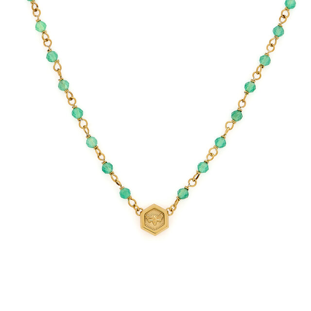 Minima Bee Green & Gold Plated Beaded Charm Necklace