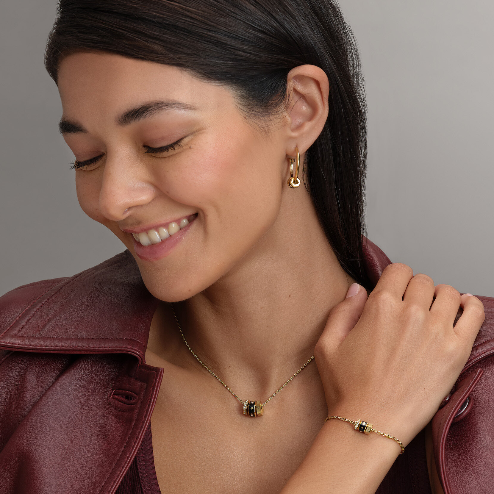 Black & Gold Plated Bead Charm Bracelet