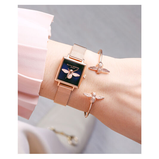 3D Bee Open End Bangle Rose Gold