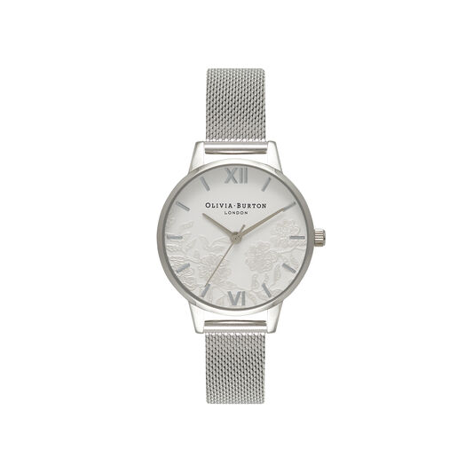 Lace Detail Silver Mesh Watch