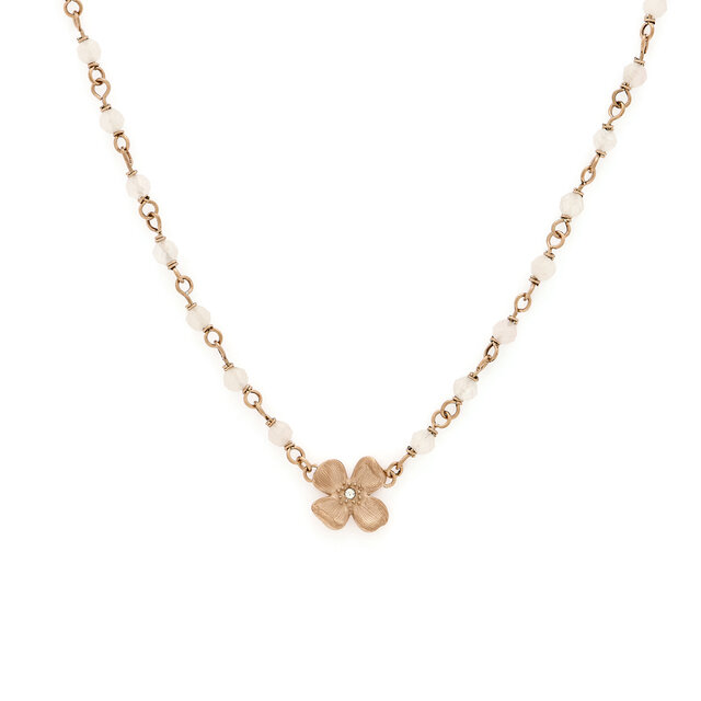 Dogwood Rose Gold Plated Beaded Charm Necklace