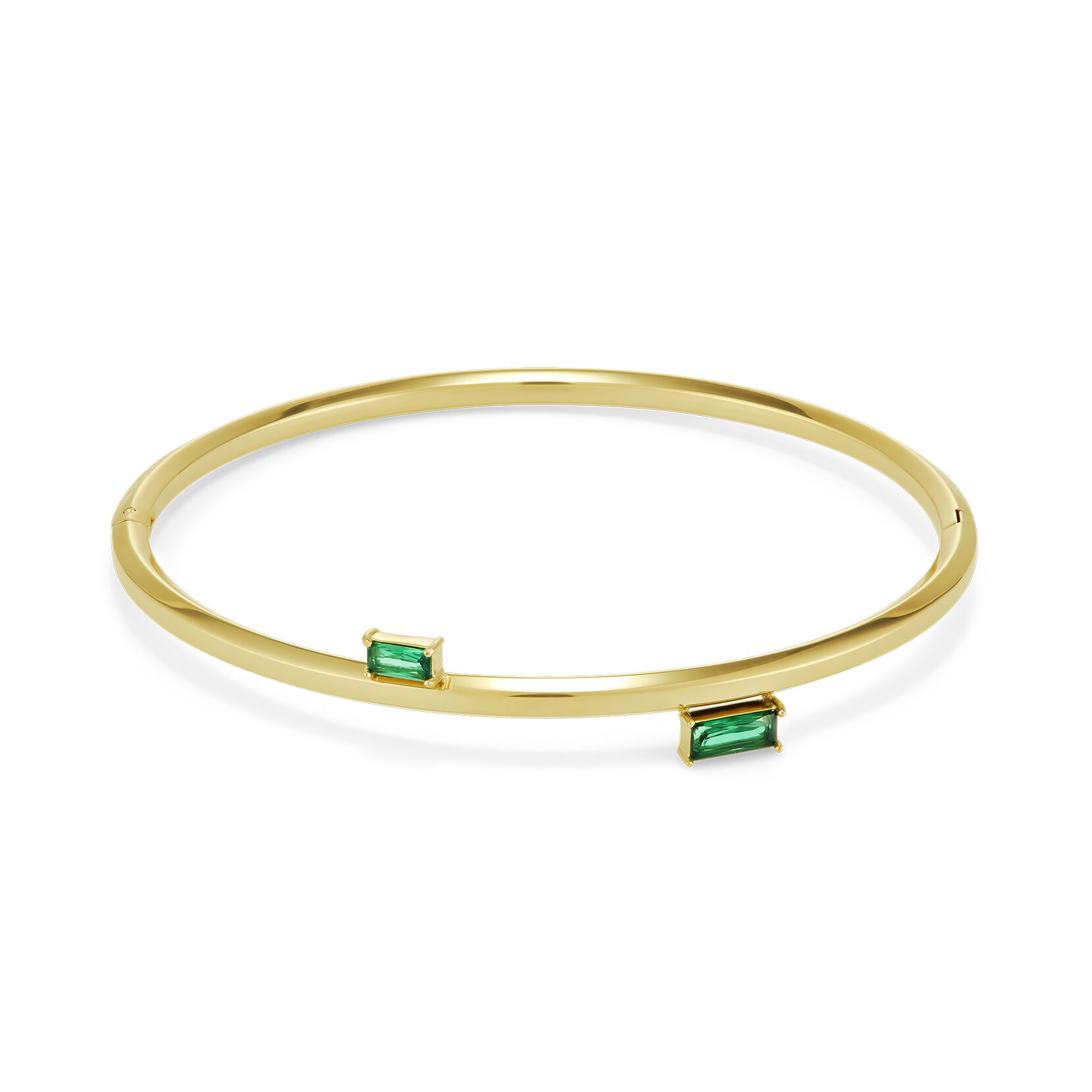 Green Baguette Crystal Gold Plated Bangle