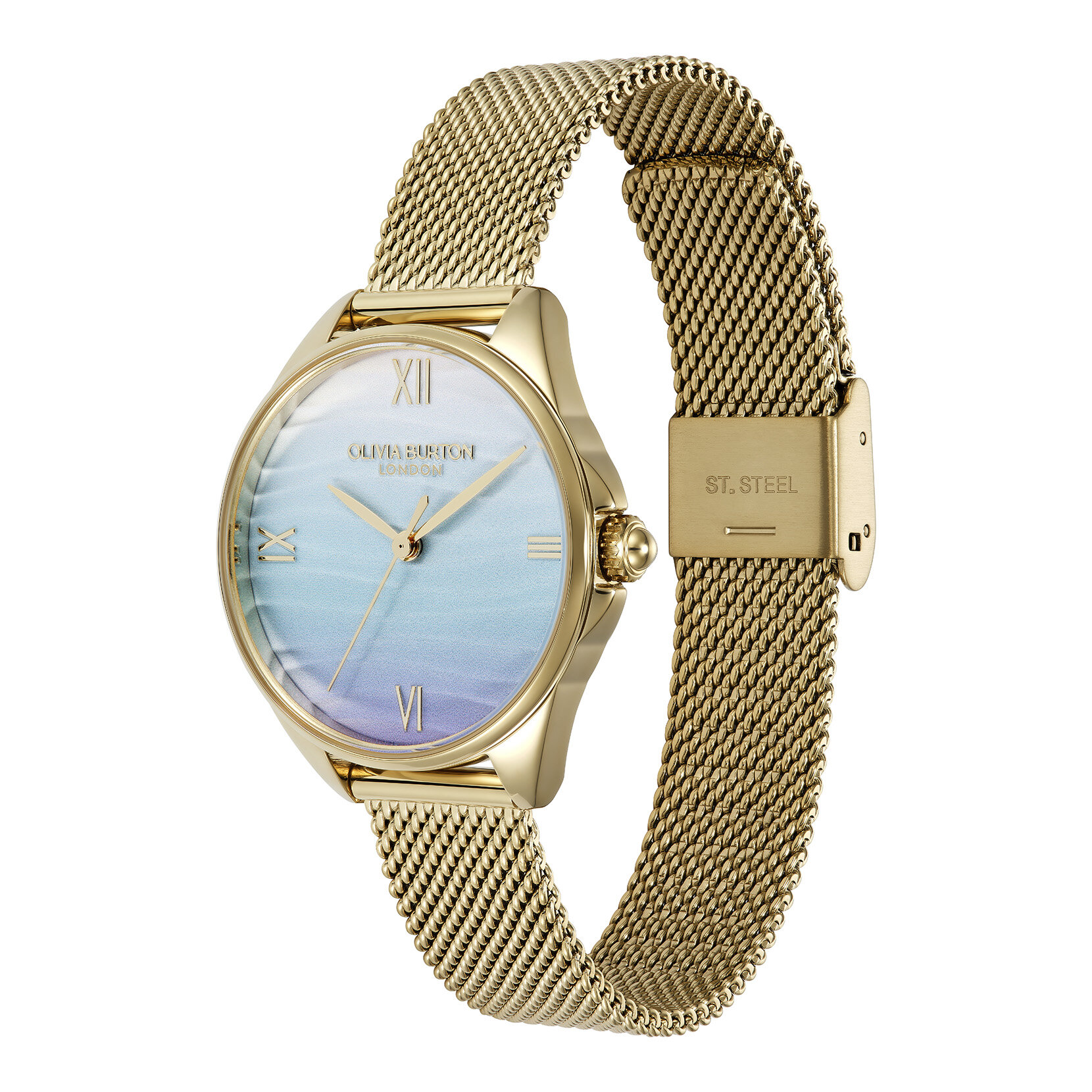 30mm Azure Blue Tone & Gold Mesh Watch