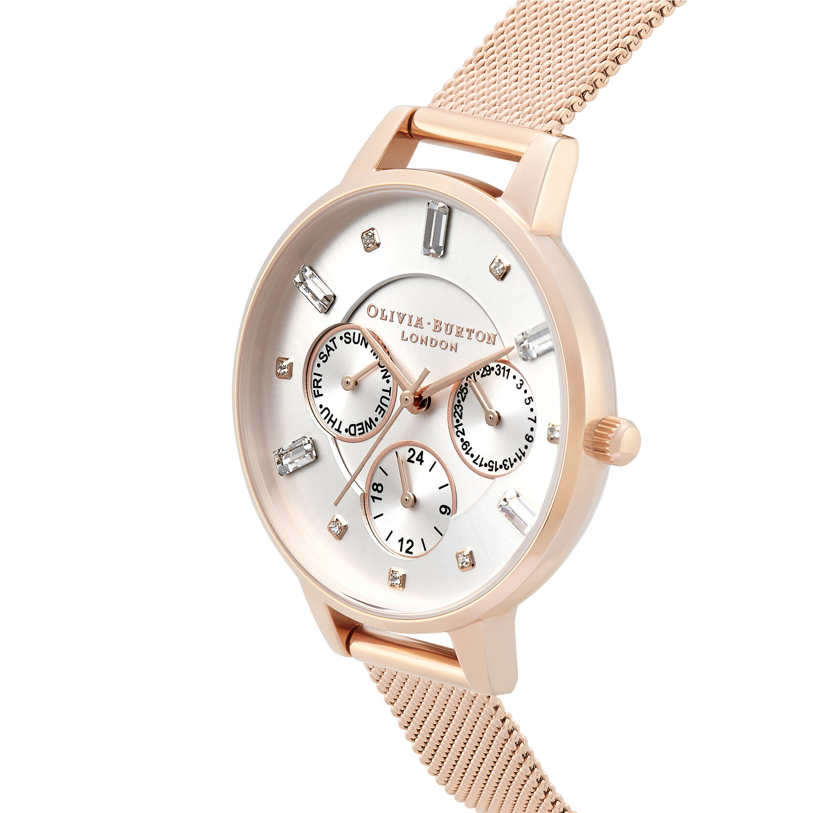 34mm Silver & Rose Gold Mesh Watch