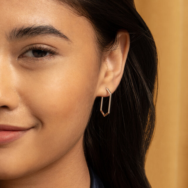 Ever Stacked Honeycomb Silver Tone Hoop Earrings
