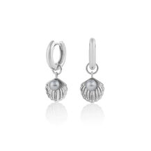 Under The Sea Shell Huggie Hoops White Pearl & Silver